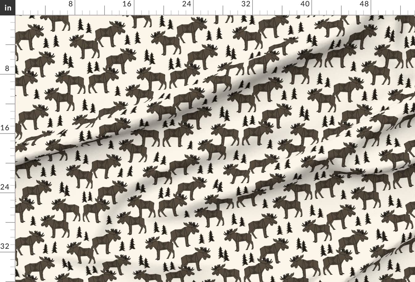 Moose Forest Dark Brown Cream Trees Antler Woodland Printed Minky Fabric Fat Quarter - Soft Plush Fabric for Sewing Baby Blankets, Quilt Backing & DIY Crafts - Perfect for Nursery Decor & Cozy Home Projects