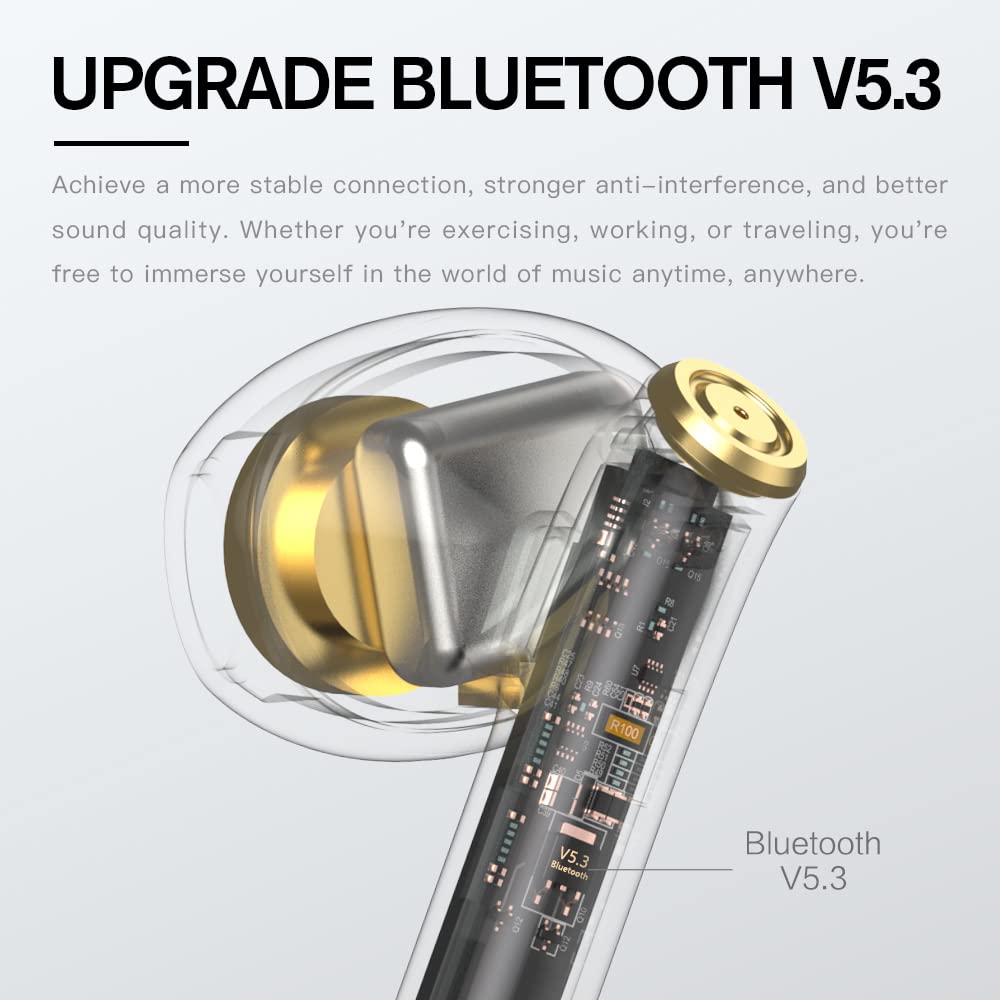 iKF Find Air5 Wireless Bluetooth 5.3 Earbuds with Deep Bass, IPX5 Waterproof, Touch Control & Charging Case, 4-Mic Noise Cancelling Headphones for Running, Gym, Workout & Travel (Black) - Perfect for Sports, Commuting & Outdoor Activities