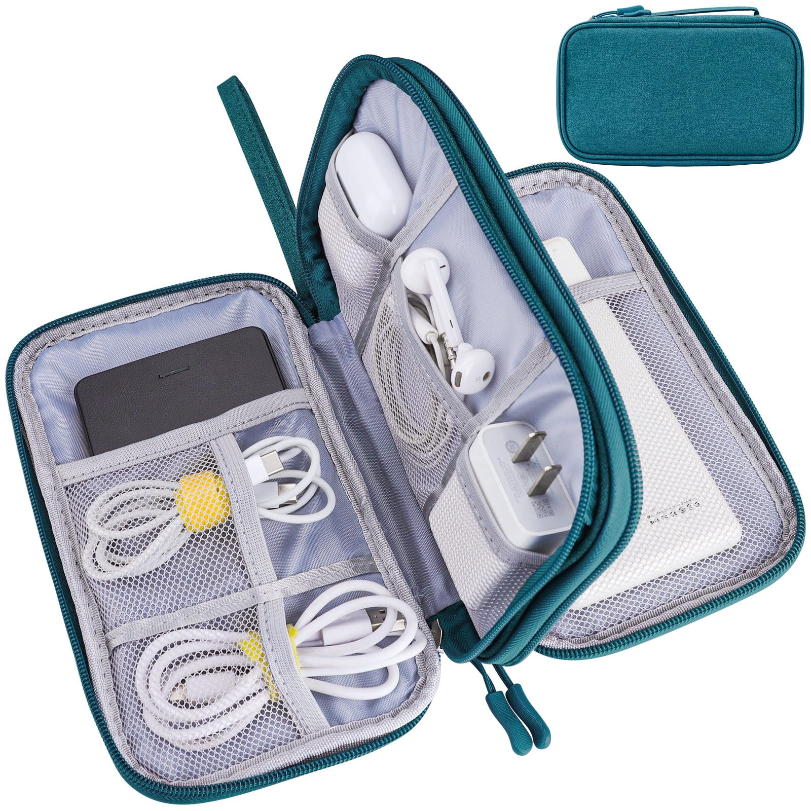 Teskyer Waterproof Travel Organizer Bag for Electronics & Cables - 8.5 x 5 Inch Dark Green Travel Accessories - Perfect for Men & Women Travel Essentials (Ideal for Business Trips, Vacations & Daily Commute)