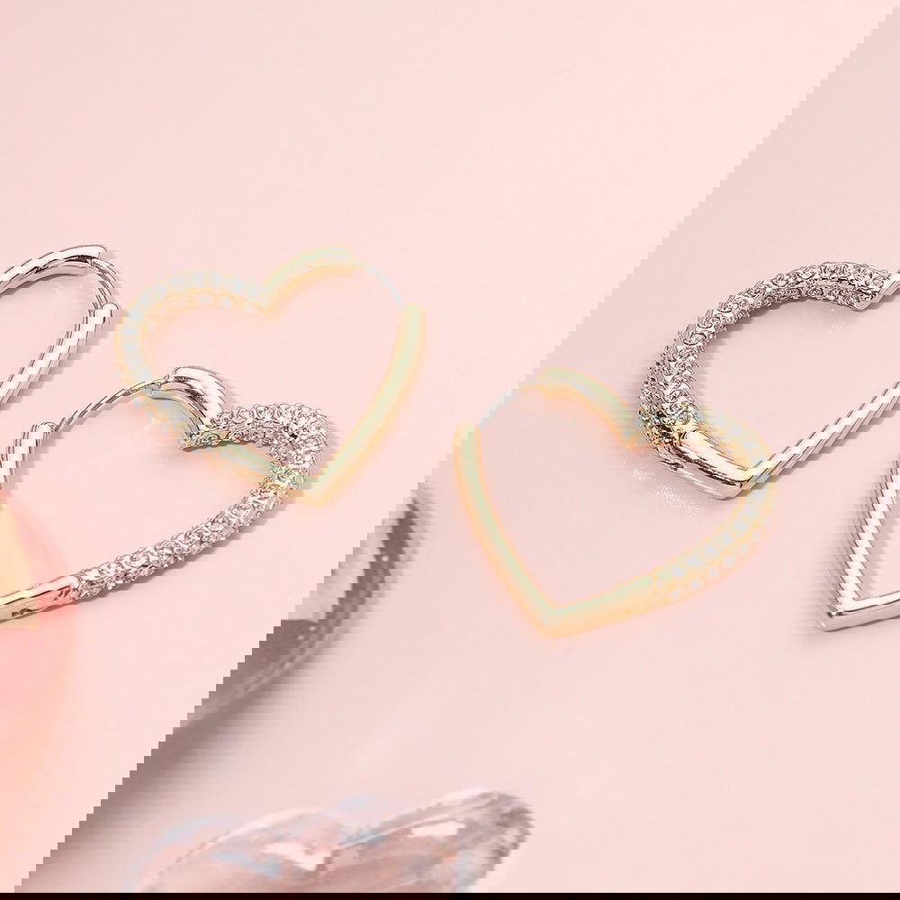 14K Gold Plated CZ Huggie Hoop Earrings - Open Heart Design for Women, Perfect for Valentine's Day, Anniversary & Everyday Wear