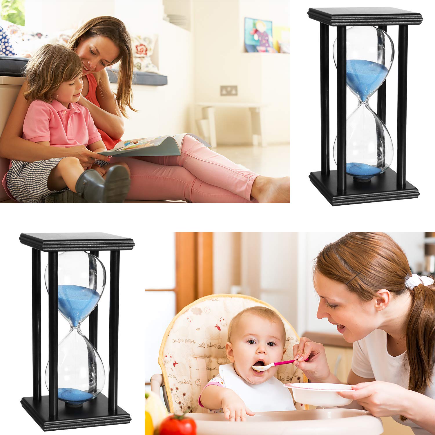 60 Minute Sand Timer - Black Frame Blue Sand Hourglass for Kitchen, Office, Classroom, Games | Perfect for Cooking, Study, Meditation & Party Decor