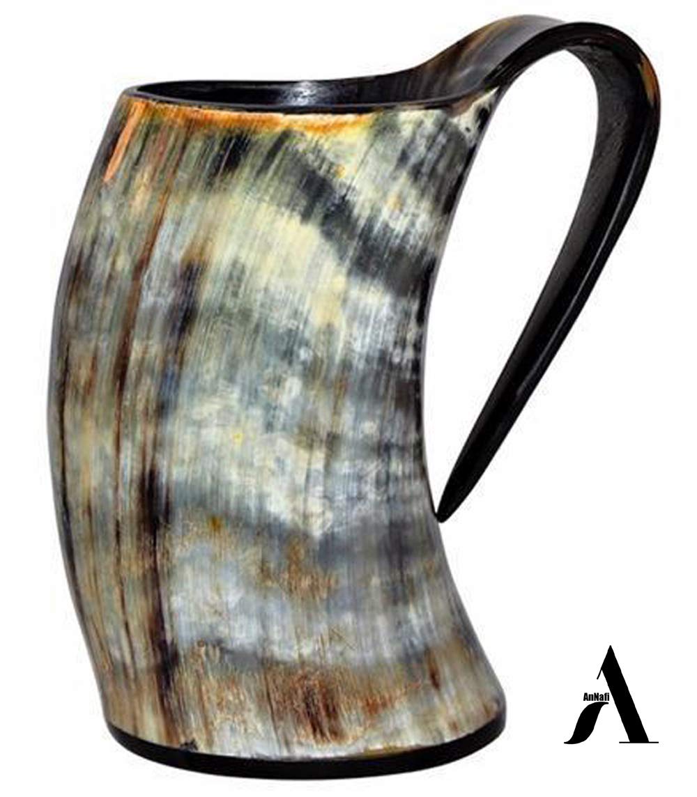AnNafi® Genuine Viking Drinking Horn - Handcrafted Natural Horn Mug for Beer, Wine & Mead - Game of Thrones Inspired Tankard (Plain Multi, 4 Pack) - Perfect for Medieval Parties, Viking Themed Events & Home Decor