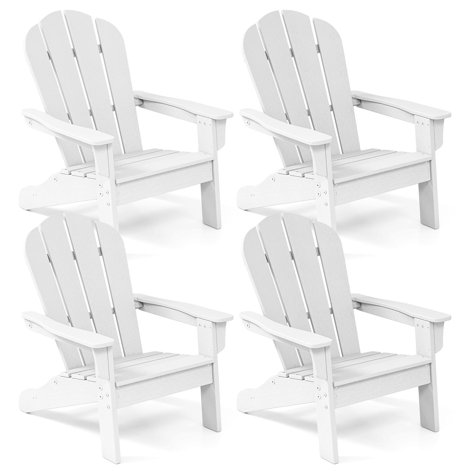 Costzon Kids Adirondack Chair Set of 4 - All-Weather HDPE Outdoor Children's Patio Chairs with Armrests for Ages 3-8 | Perfect for Garden, Lawn, Backyard & Fire Pit Gatherings (White)