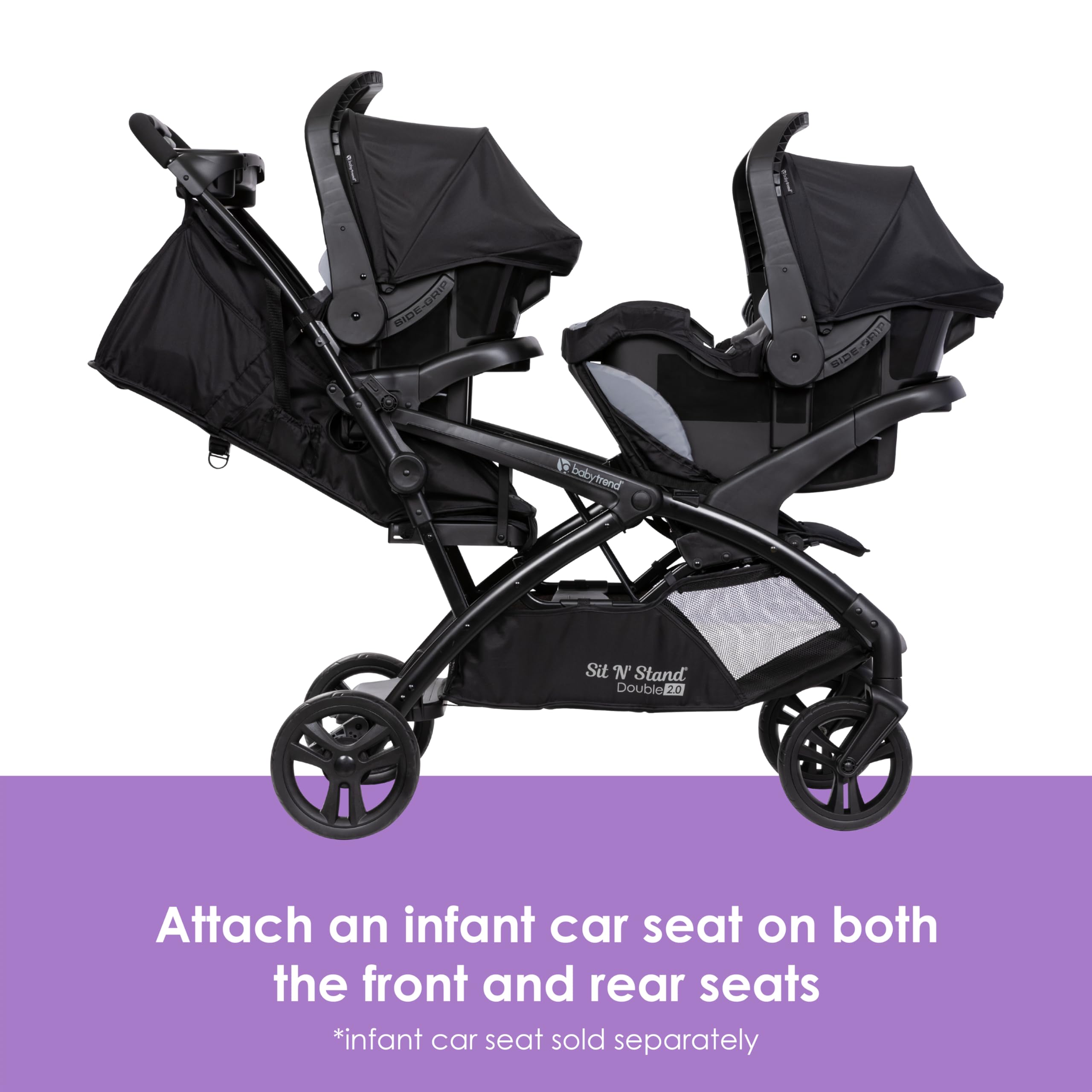 Baby Trend Sit N' Stand Double 2.0 Stroller - Lightweight Convertible Stroller for 2 Kids, Adjustable Canopy & Cup Holders, Dash Black - Perfect for Shopping, Travel & Family Outings