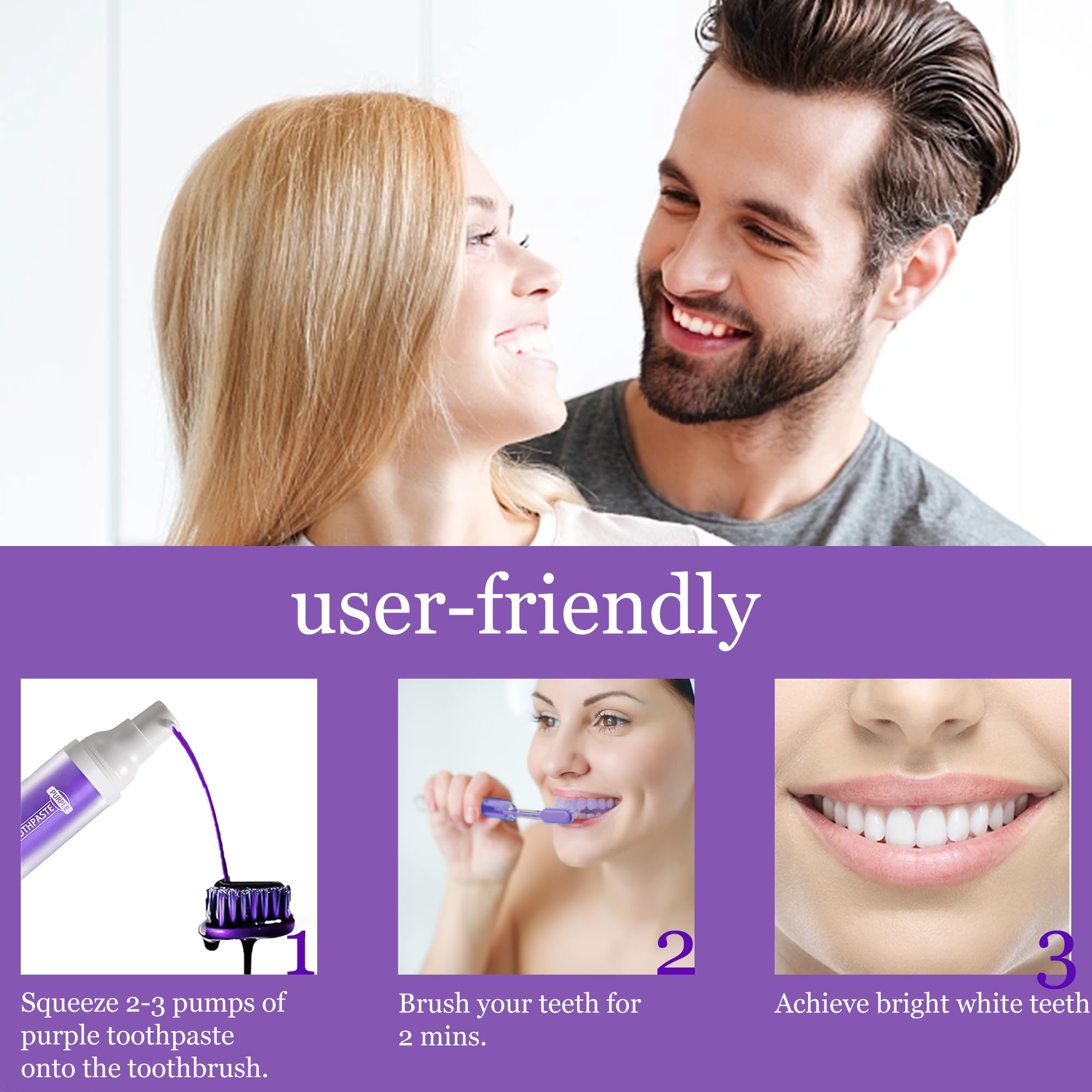 Purple Teeth Whitening Toothpaste - Professional Anti-Tartar & Stain Removal Formula for Brighter Smile | Perfect for Daily Oral Care & Coffee/Tea Drinkers