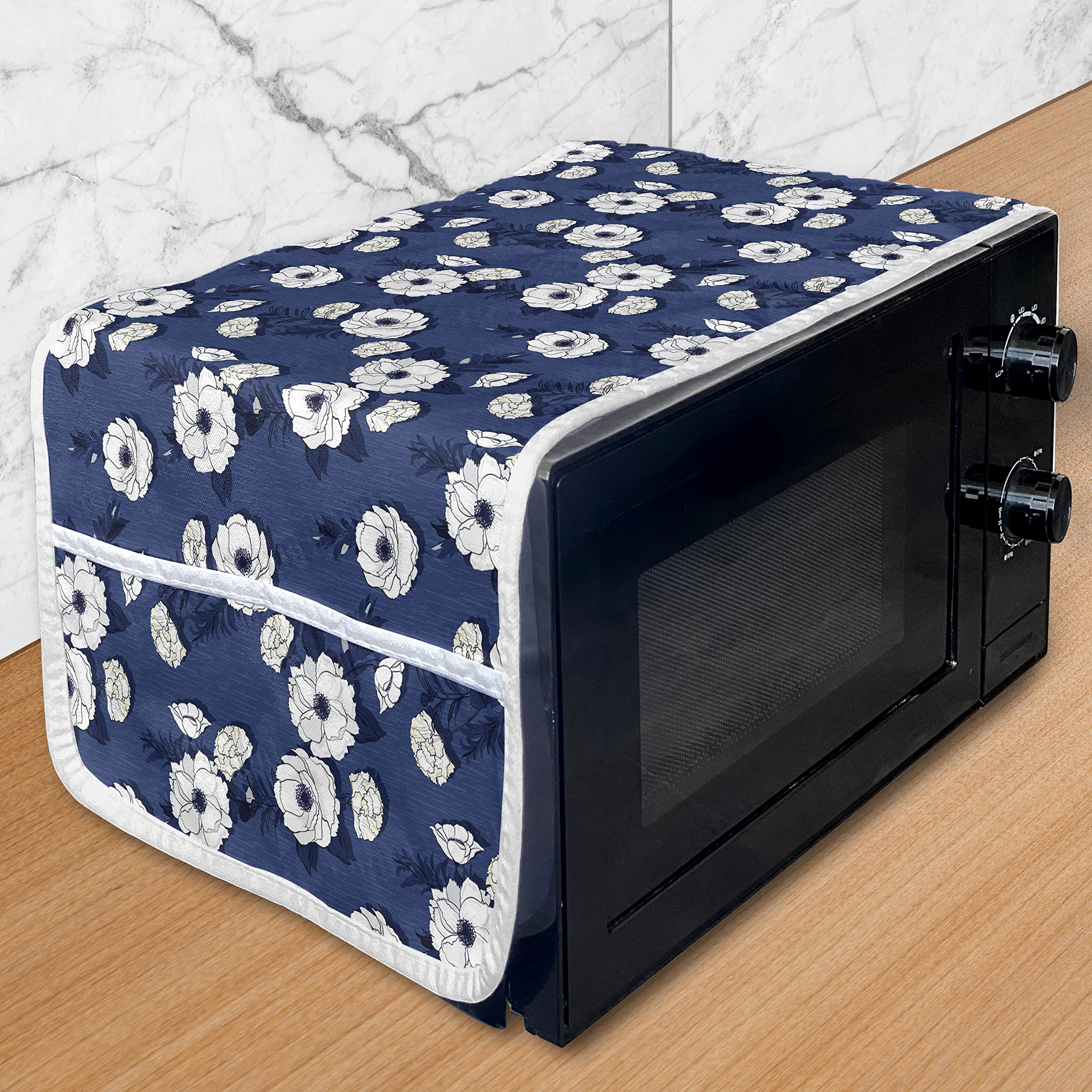 Ambesonne Floral Microwave Cover - Waterproof Kitchen Organizer with Pockets, 36
