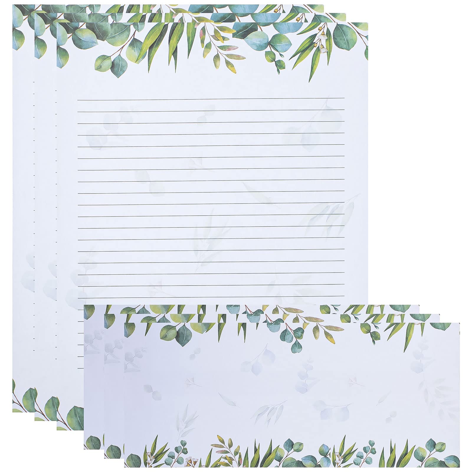 72 Pcs Leaf Theme Stationery Set - 36 Greenery Letterhead Papers & 36 Matching Envelopes - Elegant Lined Writing Paper for Letters, Journals, Thank You Notes - 8.5