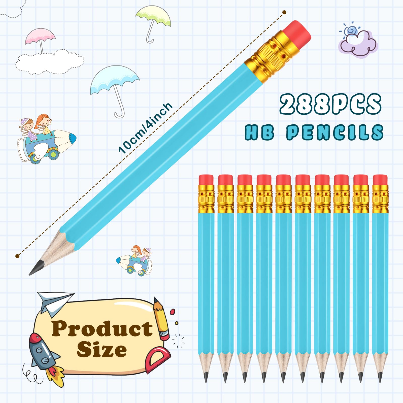 288-Piece Bulk Golf Mini Pencils with Eraser - #2 HB Pre-Sharpened 4-Inch Short Pencils for Office, School & Party Favors (Light Blue) - Perfect for Golf Tournaments, Goodie Bags & Classroom Rewards