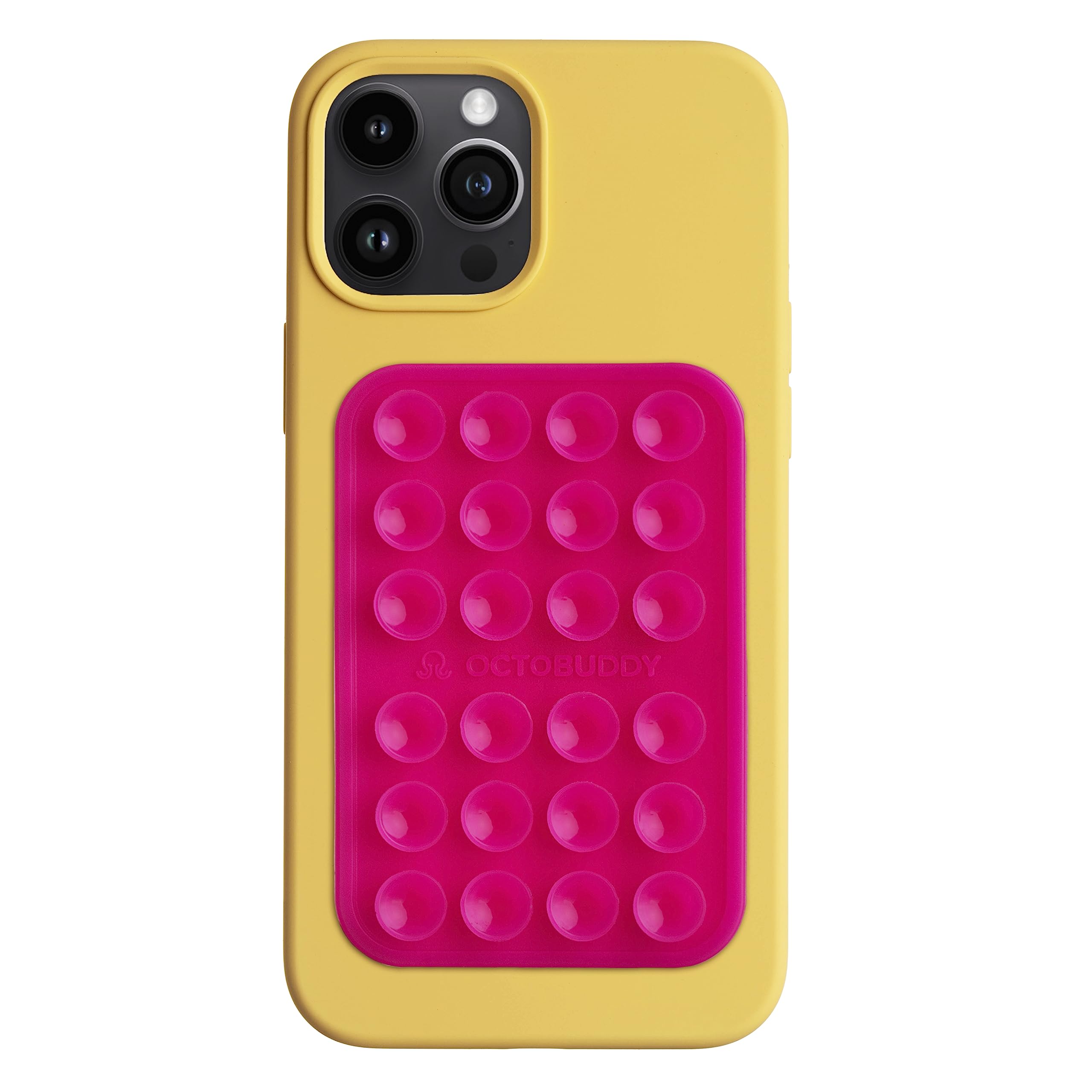 OCTOBUDDY MAX Silicone Suction Phone Case & Adhesive Mount - Hands-Free, Strong Grip Holder for Selfies, Videos, and Driving - Durable, Easy to Use - iPhone & Android Compatible - 2.6″ x 3.9″, Hot Pink