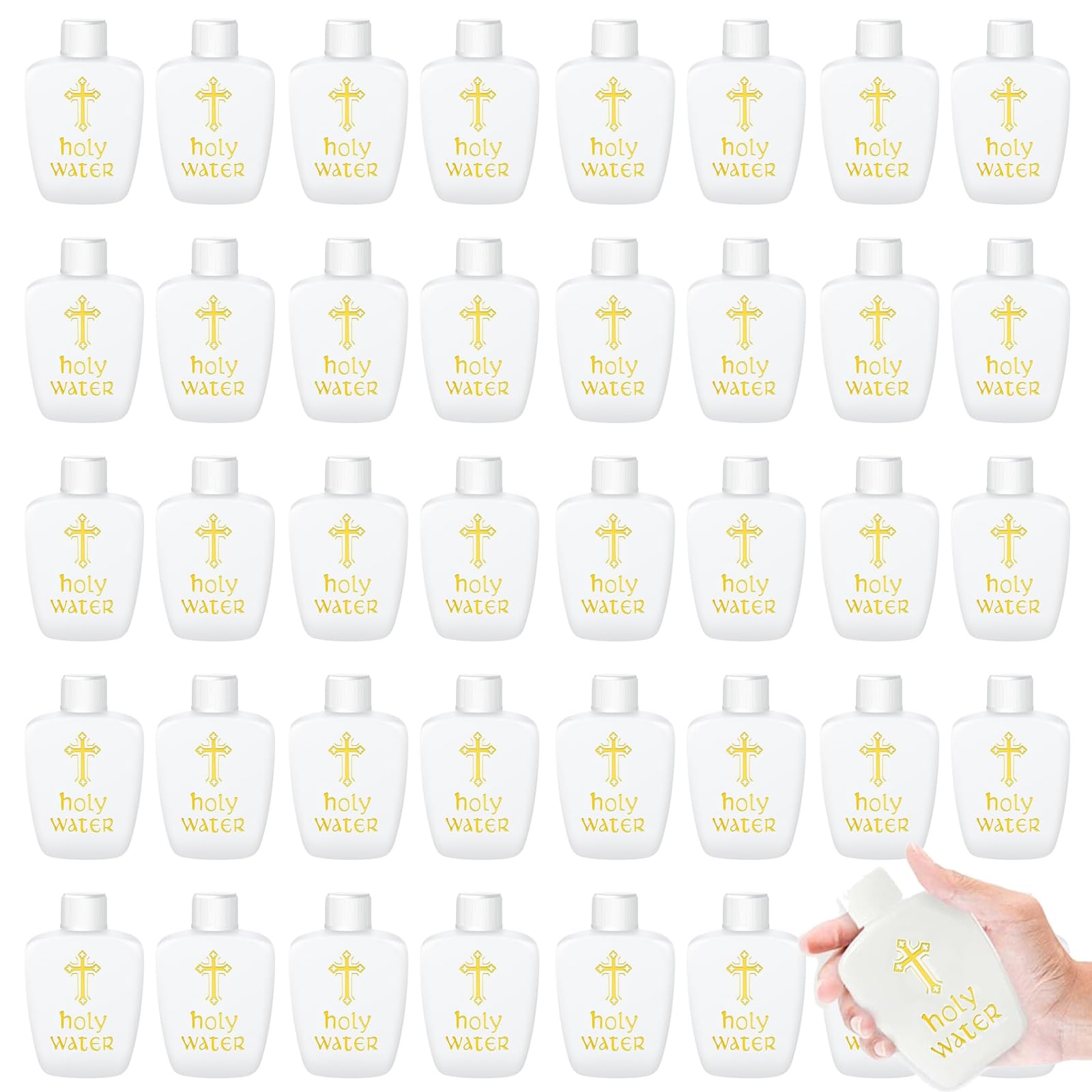 40 Pack Holy Water Bottles with Gold Cross - 60ml Empty Plastic Holy Water Containers for Catholic Church, Baptism, Home Blessings & Travel - Compact & Portable Design