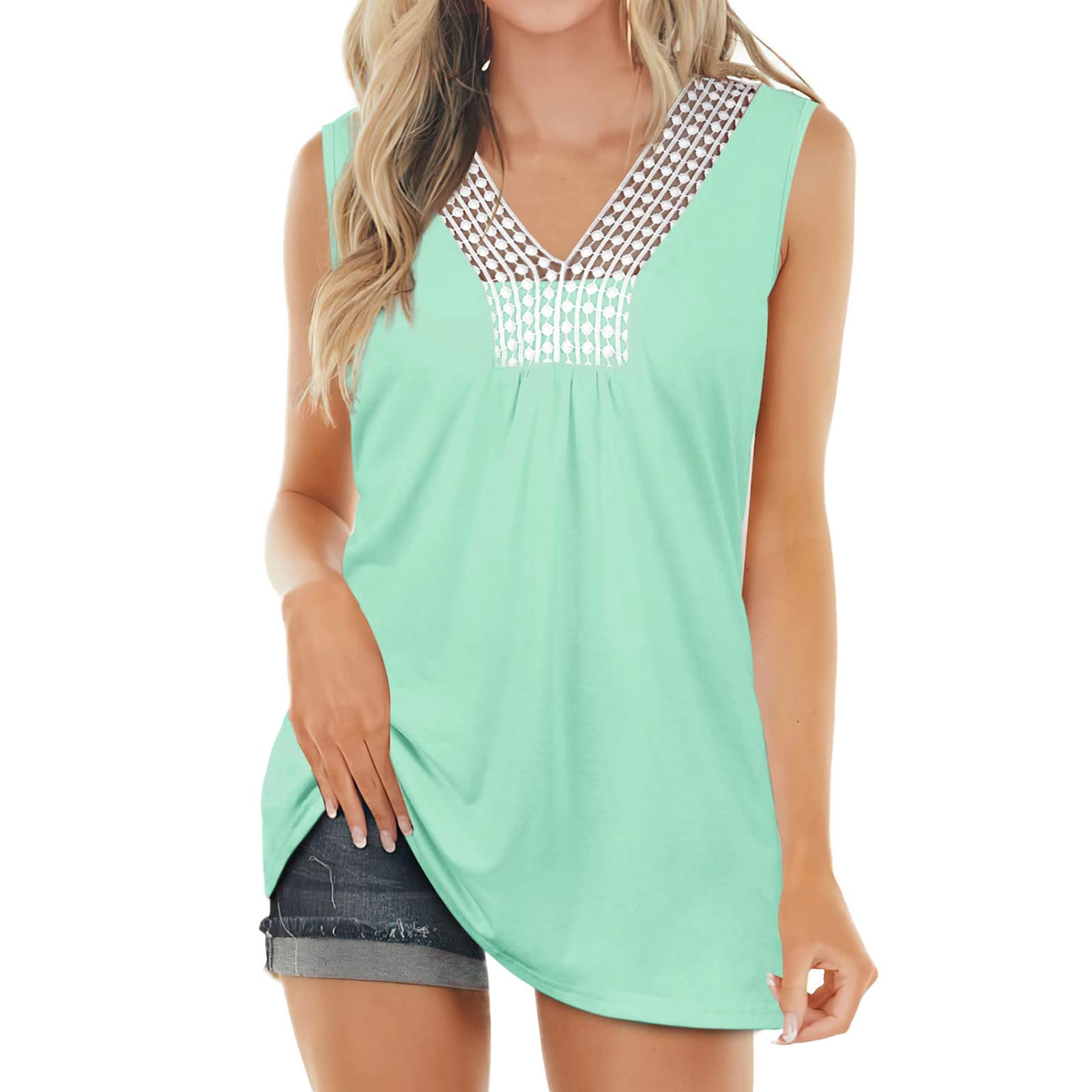 Seamless Lace Tank Top for Women - Comfortable V-Neck Summer Tops, Casual Fitting 2XL T-Shirt - Perfect for Beach, Gym, and Everyday Wear