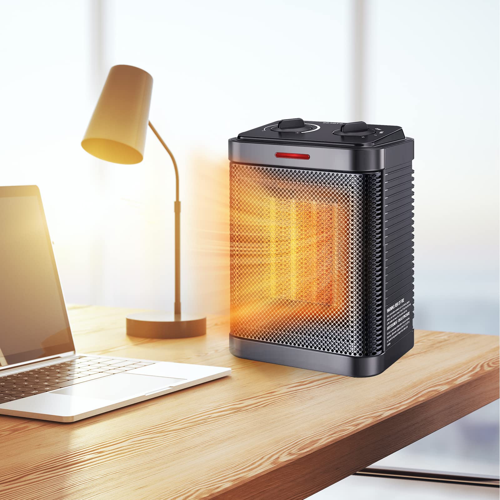 1500W PTC Ceramic Space Heater with Thermostat - 2S Rapid Heating, 3 Modes, Quiet & Safe Electric Heater for Bedroom, Office, Indoor Use - Portable Small Heater with Safety Protection for Home & Workspace