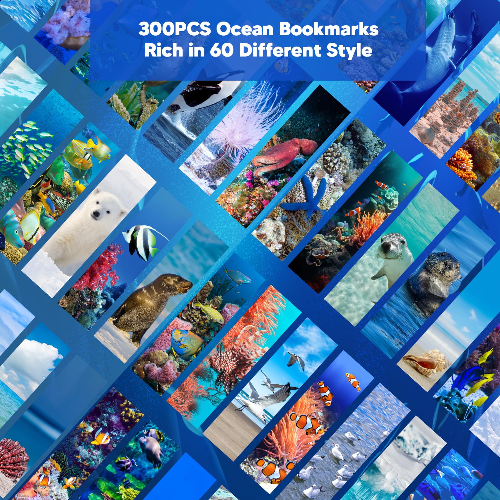 300PCS Bulk Ocean-Themed Bookmarks for Kids - 60 Unique Double-Sided Designs, Cute Book Markers for Students, Classroom Rewards & Reading Incentives | Perfect for School Gifts, Summer Reading Programs & Book Lovers Collections