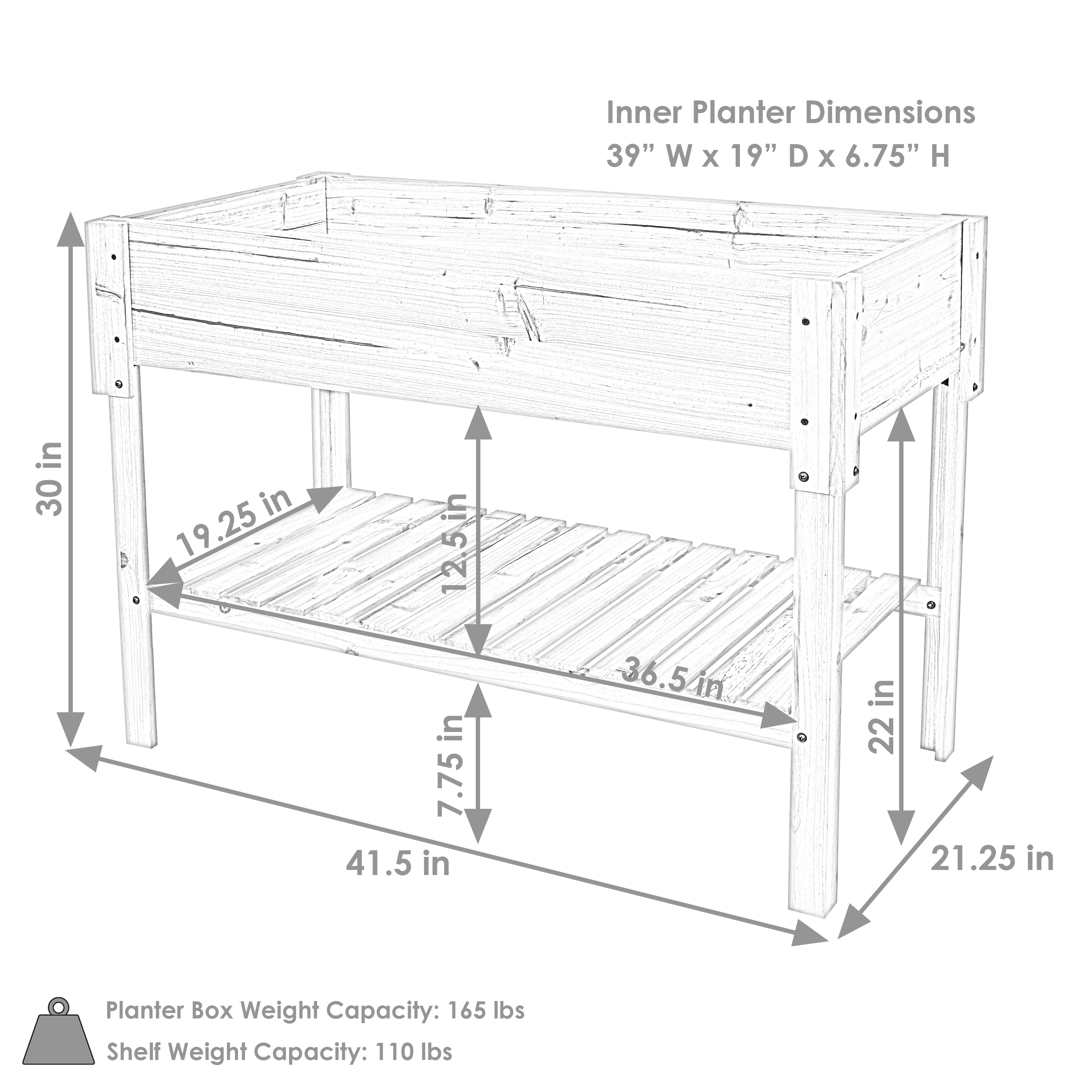 Sunnydaze Elevated Wooden Garden Bed Planter Box with Shelf - Perfect for Growing Vegetables, Herbs & Flowers in Small Spaces, Backyards & Patios