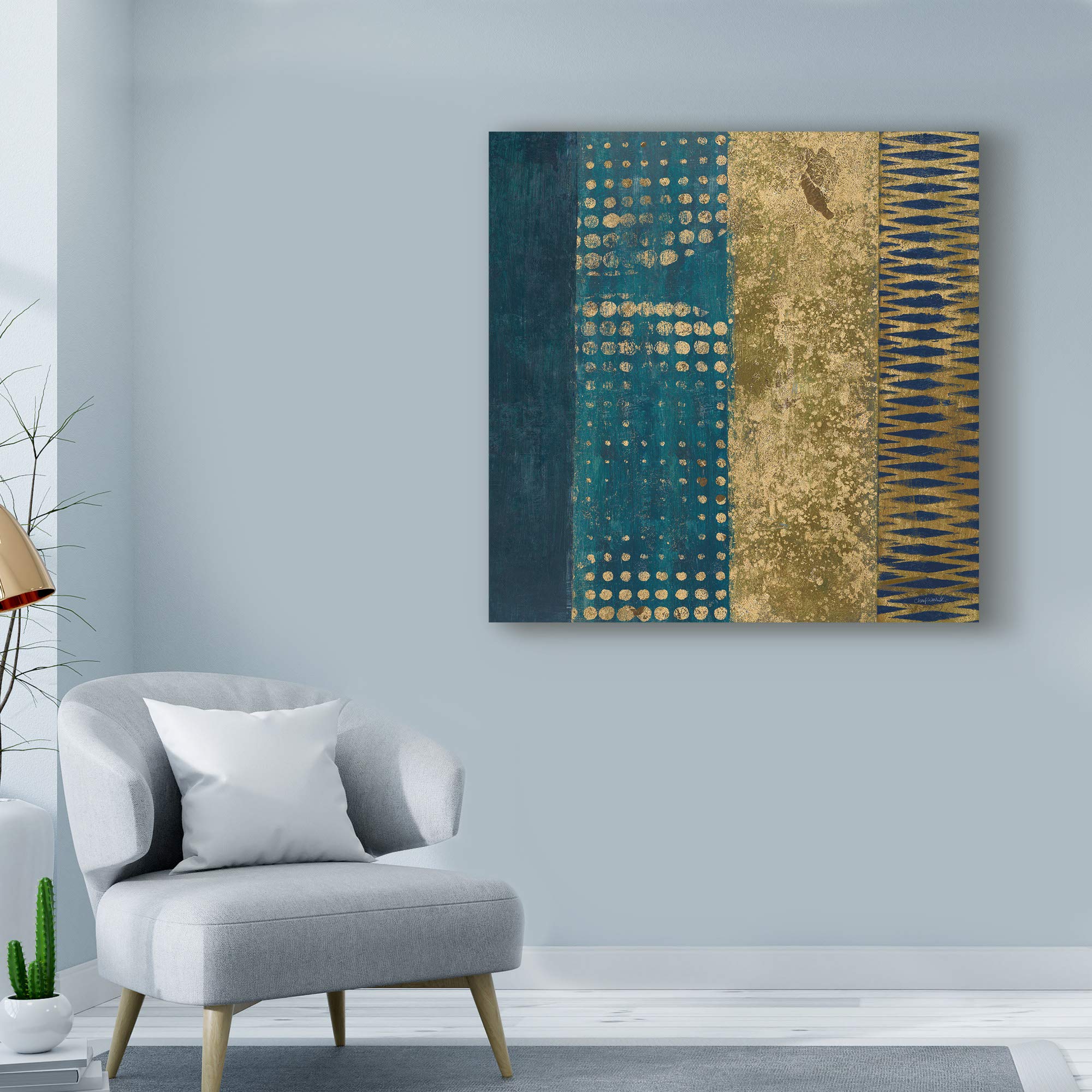 Trademark Fine Art Juxtapose III Metallic Abstract Painting by Cheryl Warrick - 18x18 Inch Wall Art for Living Room, Bedroom & Office Decor