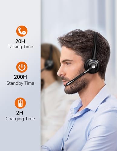 TECKNET Wireless Bluetooth Headset with Noise Cancelling Microphone - Hands-Free Headphones for Truckers, Call Centers, Office & Home Use - Compatible with PC, Cellphone (Includes USB Dongle) - Perfect for Conference Calls, Online Meetings & Driving