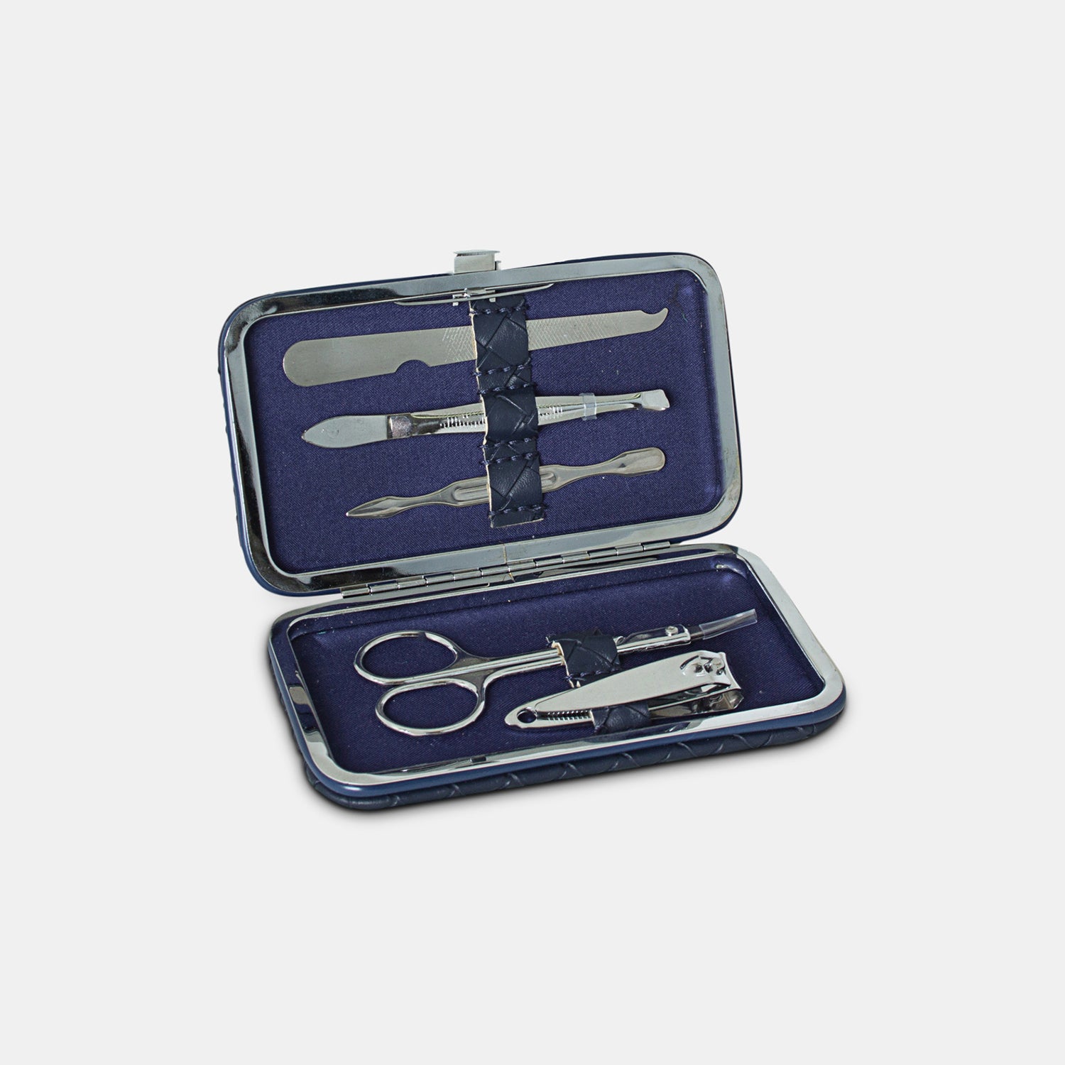 Professional Manicure Set - 12-Piece Stainless Steel Nail Care Kit with Woven Navy Travel Case | Perfect for Home, Salon & Travel Nail Care