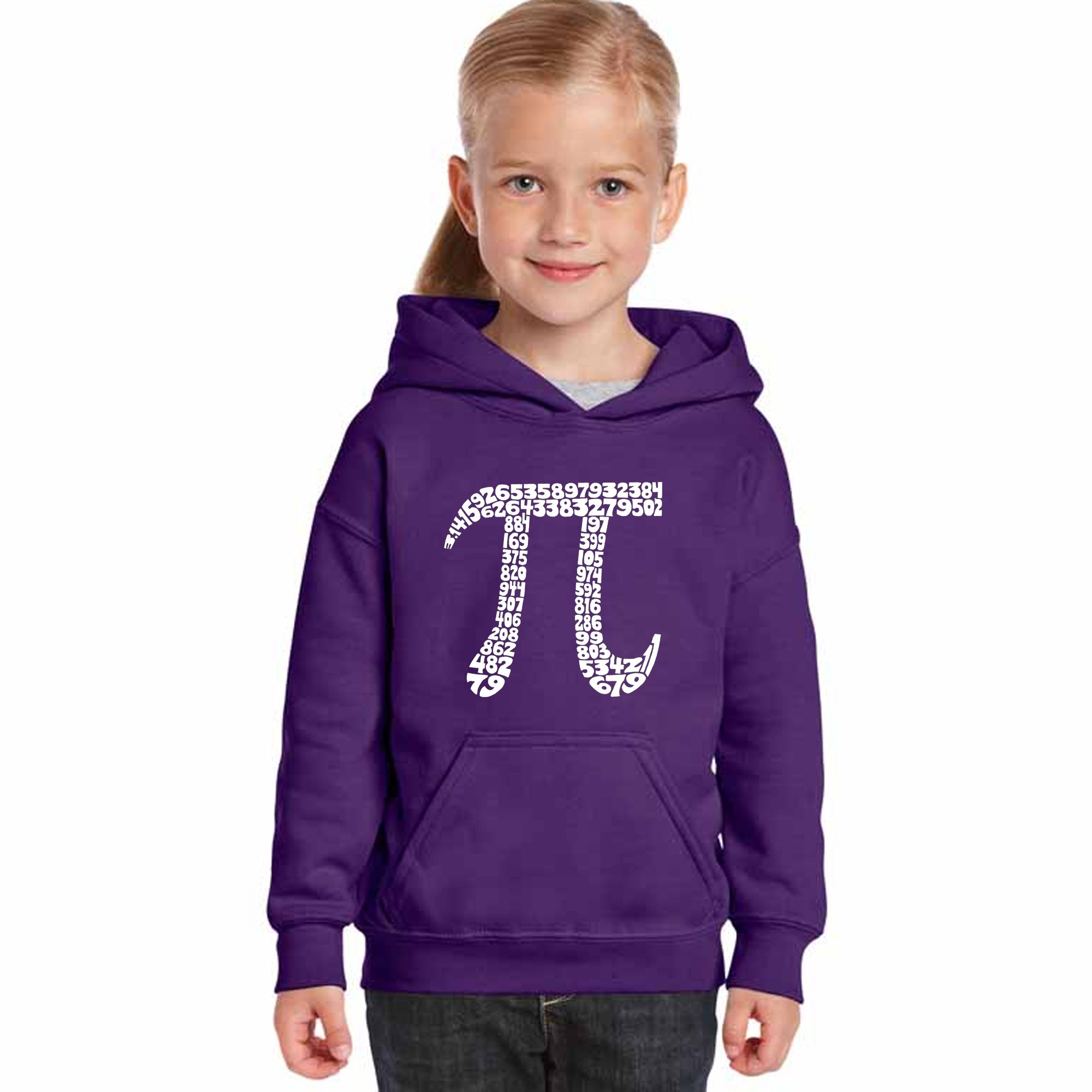 LA POP ART Girls' Word Art Hooded Sweatshirt with First 100 Digits of Pi - Cute Math-Themed Pullover for School, STEM Events & Nerdy Fashion