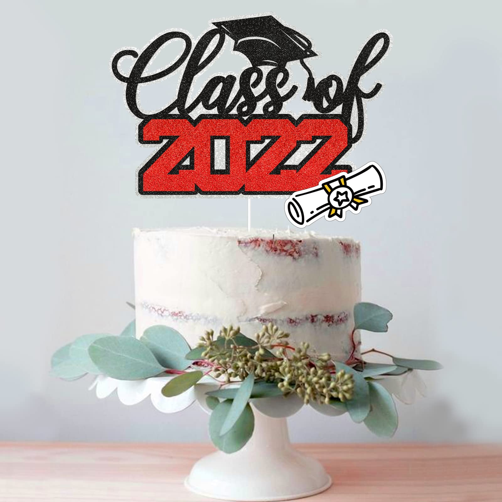Class of 2022 Graduation Cake Topper - Gold & Black Graduation Cap Cake Decorations for High School & College Grad Parties - Perfect for Graduation Cakes, Cupcakes and Dessert Tables