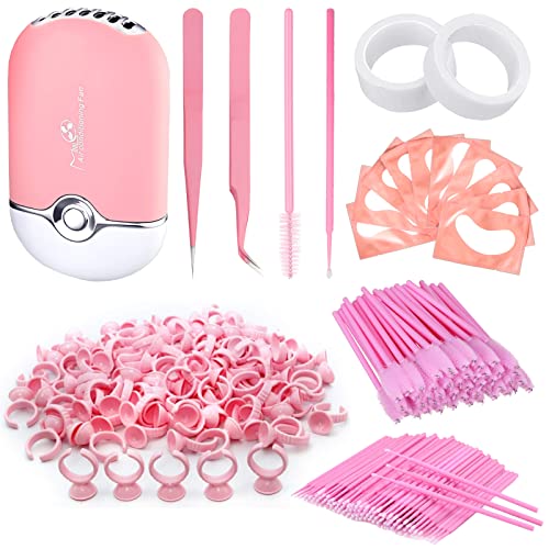 315 Pcs Professional Eyelash Extension Kit with USB Blower, Tweezers, Eye Pads & Accessories - Pink | Salon & Home Use for Lash Artists & Beginners