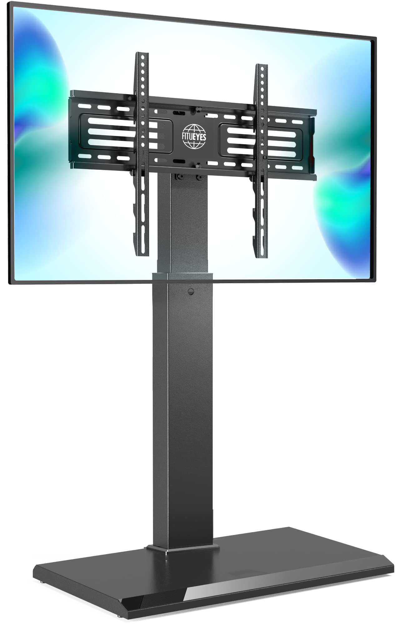 FITUEYES Universal TV Stand for 32-75 Inch TVs - Swivel Mount, Height Adjustable, Space Saving Floor TV Stand with Wire Management - Compatible with LED, LCD, OLED, Plasma Flat & Curved Screens (Black) - Perfect for Living Room, Bedroom, or Home Theater Setup