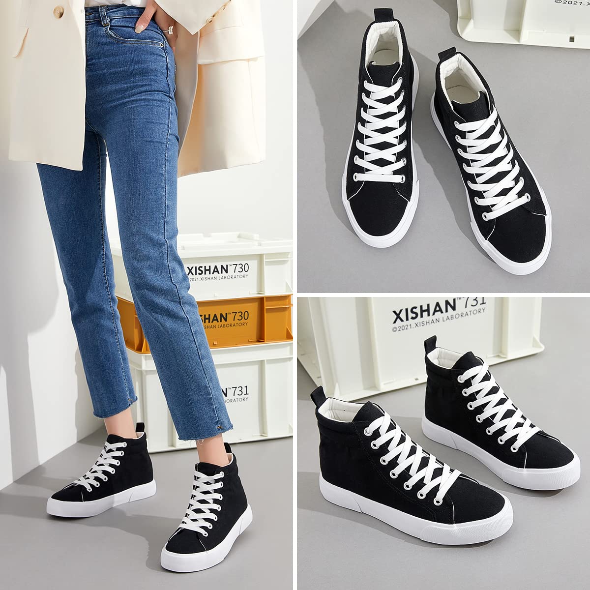 Yageyan Women's High Top Canvas Sneakers - Classic Fashion White & Black Walking Shoes for Women - Comfortable Casual Shoes for Walking, Running, and Everyday Wear