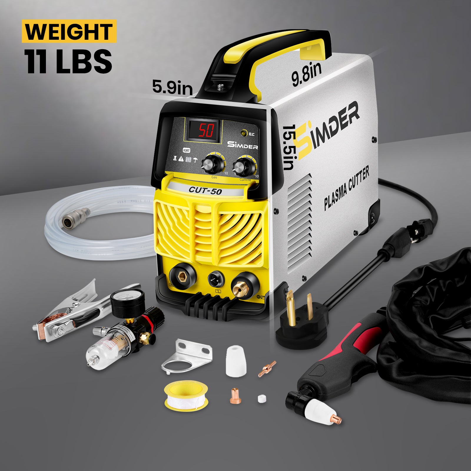 SSimder CUT 50 Plasma Cutter - 50 Amp Digital Inverter Plasma Cutting Machine for Metal, Steel, Iron | Portable & Lightweight | Ideal for DIY, Automotive Repair, Metal Fabrication & Industrial Use