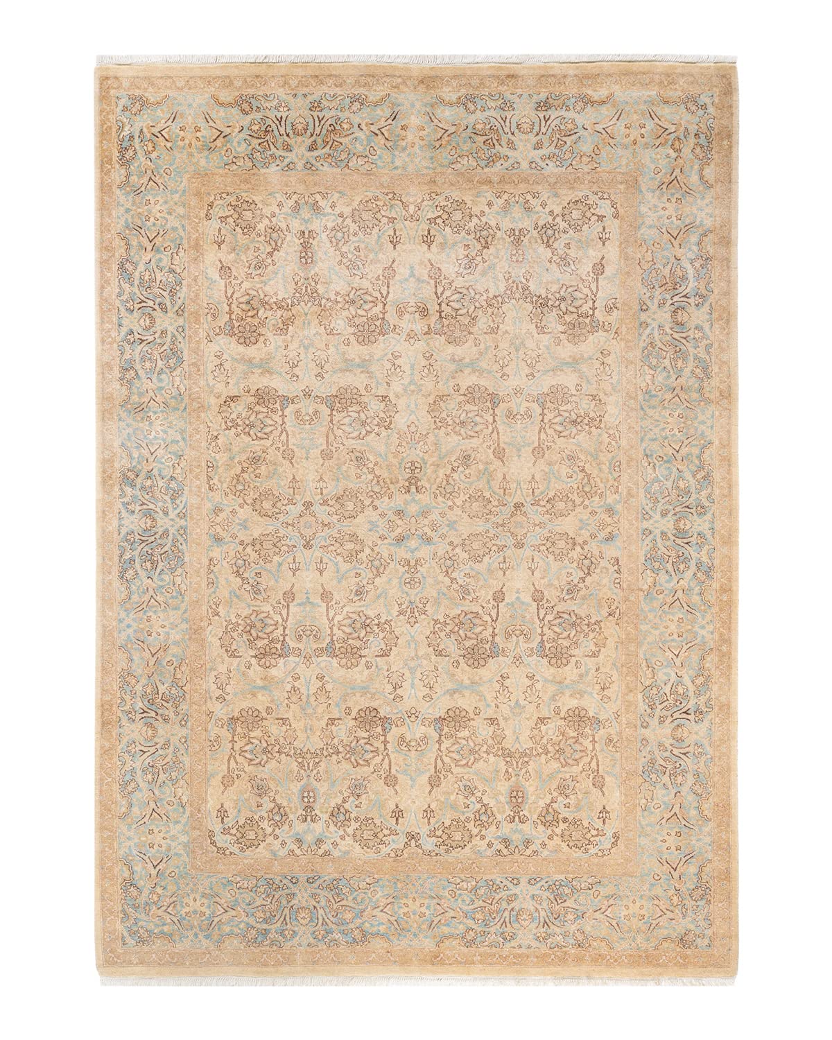 Handmade Wool Oriental Mogul Ivory 6x9 Area Rug - Solo Rugs One of a Kind Hand Knotted Traditional Design for Living Room, Bedroom & Home Decor
