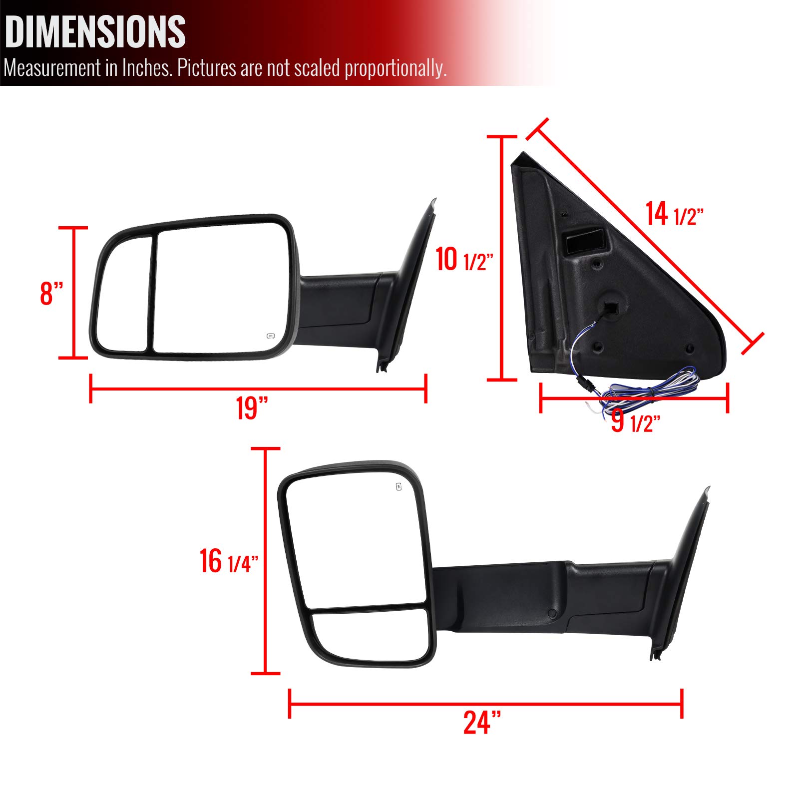 2002-2008 Towing Side Mirrors Pair with LED Turn Signals & Puddle Lights - Perfect for Heavy-Duty Trucks, Trailers, and Off-Road Adventures