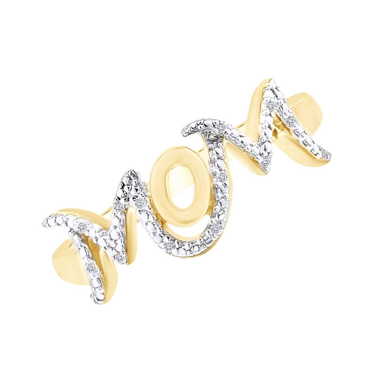 0.05 Cttw Round Natural Diamond Accent Solitaire Mom Ring in 14k Gold Over Sterling Silver - Elegant Mother's Day Gift, Anniversary Jewelry for Women, Wedding Band, Everyday Wear