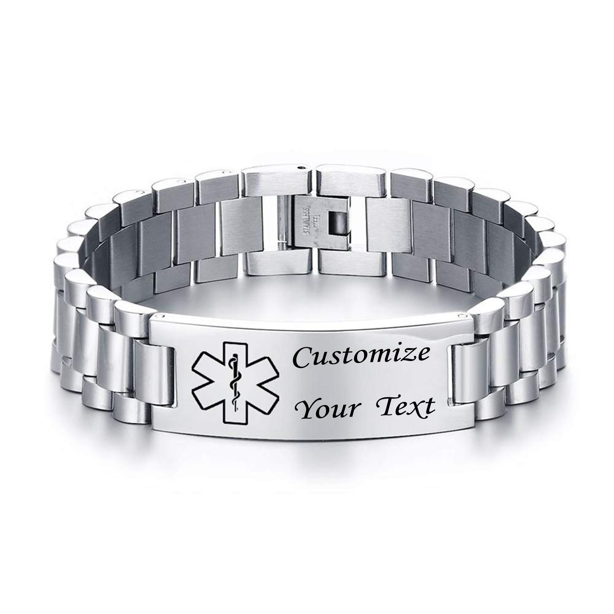 Stainless Steel Medical Alert ID Bracelet for Men & Women - Adjustable Link Emergency Medical Bracelet for Allergies, Diabetes & Heart Conditions - Perfect for Daily Wear & Outdoor Activities