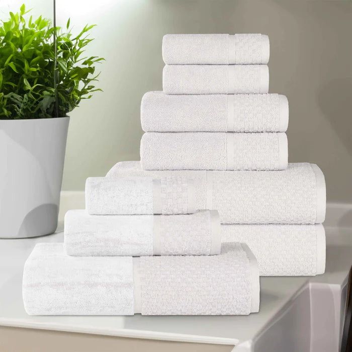 Premium 9-Piece Cotton Plush Jacquard Towel Set - Soft & Absorbent Solid & Two-Toned Bath Towels for Luxury Bathroom & Spa Experience