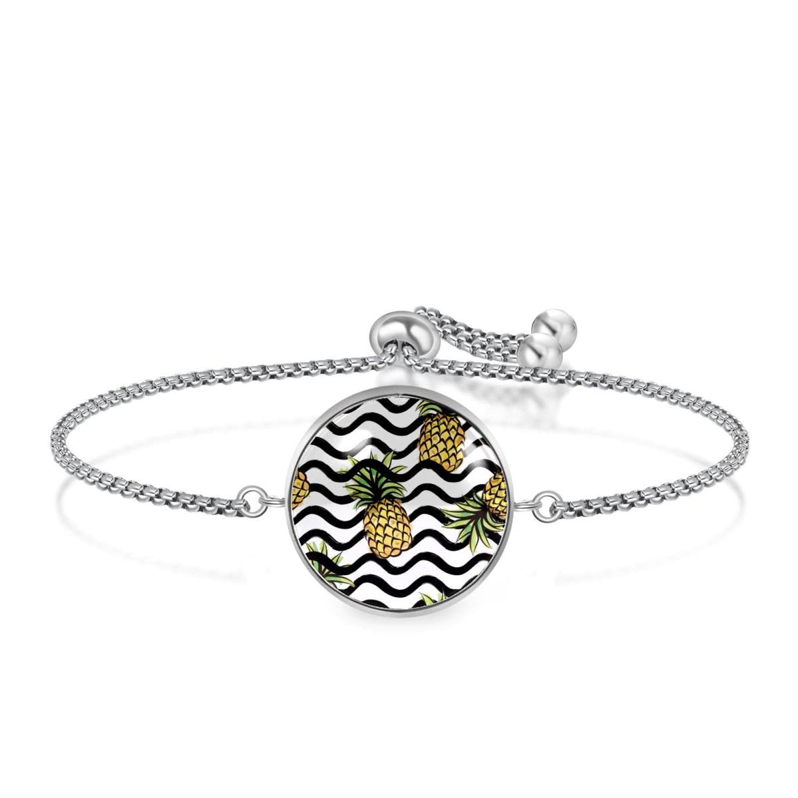 Adjustable Pineapple Stripe Chain Bracelet for Women - Fashion Jewelry Gift for Birthday, Christmas, Friends - Black & White Design for Casual Wear & Party Accessories