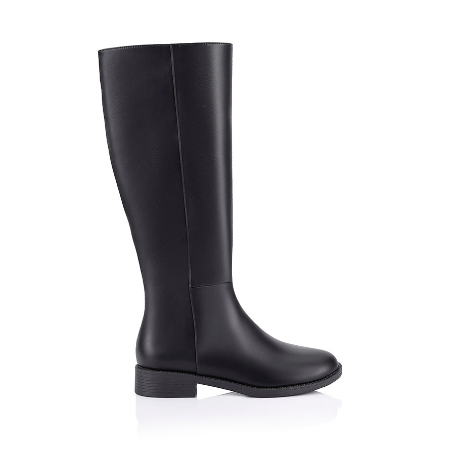 Gabe Flat Knee High Boots for Women - Black Leather Ankle Boots | Comfortable & Stylish Winter Boots for Casual Outfits, Office Wear, and Date Nights