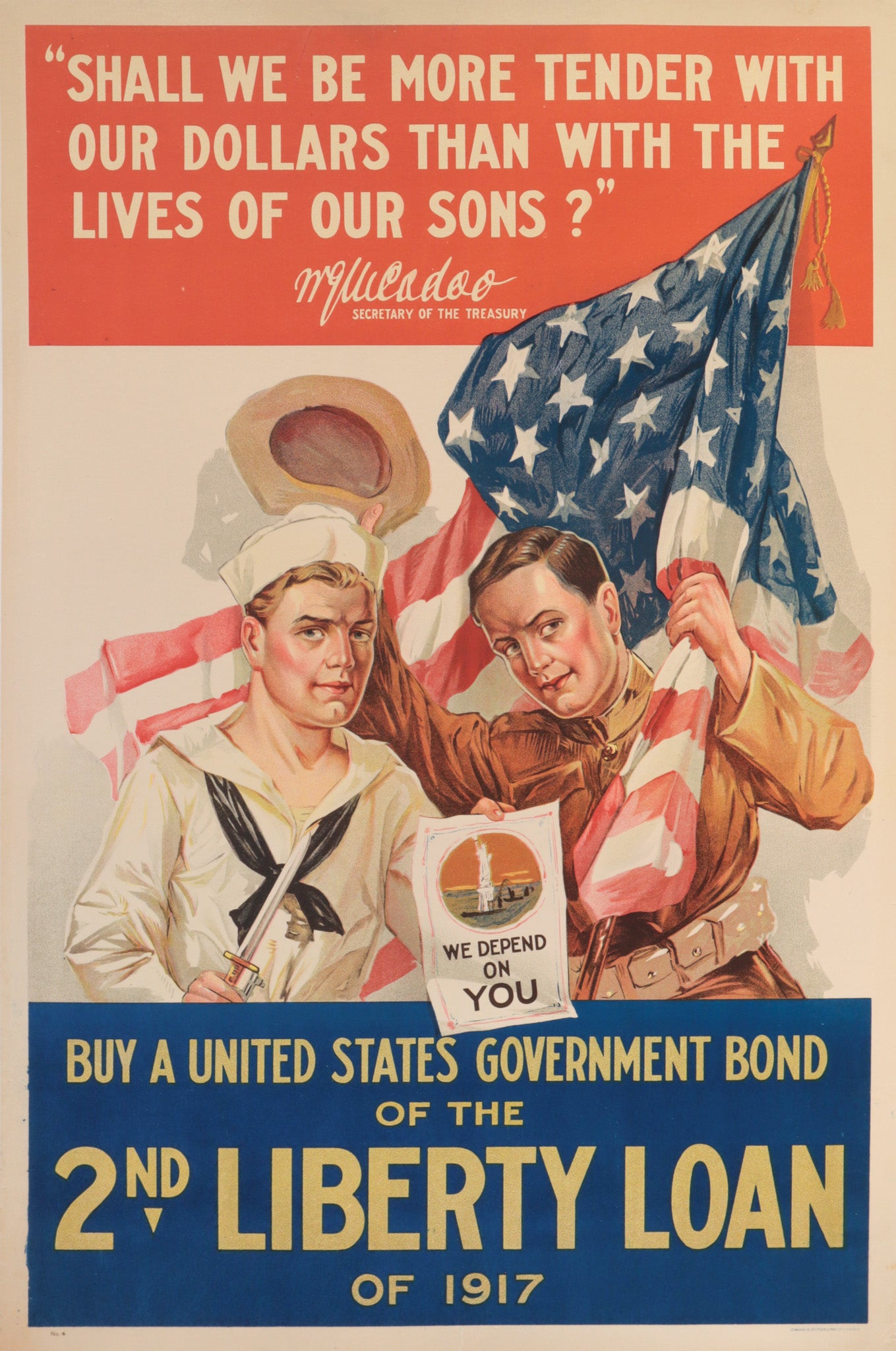 1917 WWI American Propaganda Poster - 'Shall We Be More Tender with Our Dollars Than with The Lives of Our Sons?' - Linen Backed Vintage War Poster - Perfect for History Classrooms, Military Memorabilia Collections & Patriotic Home Decor