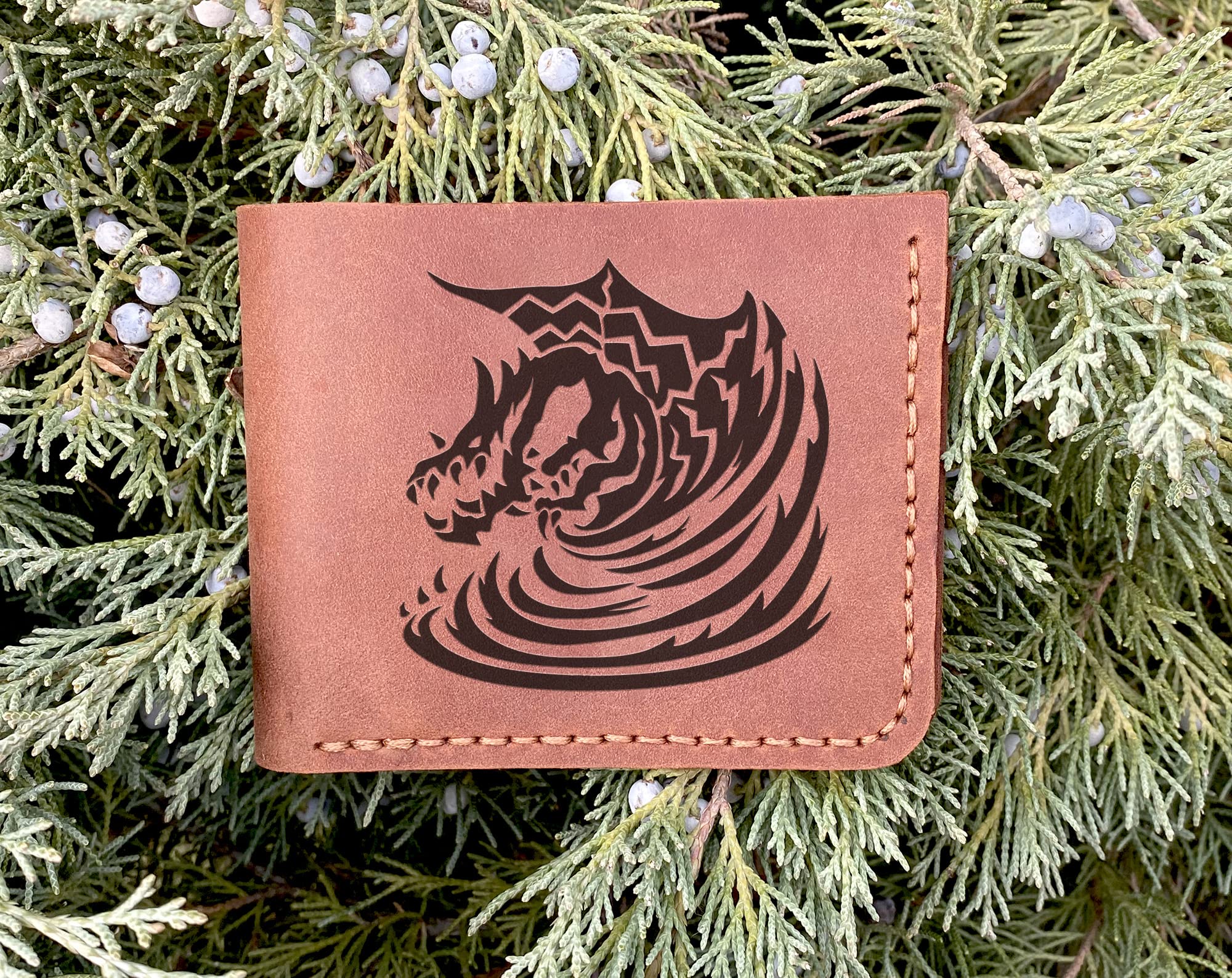 Kushala Daora Monster Hunter World (MHW) Genuine Leather Wallet for Men - Personalized Custom Handmade Gift for Husband, Boyfriend, Gamer & Geek - Christmas, Birthday & Anniversary Present - Perfect for Gaming Conventions, Cosplay & Everyday Use