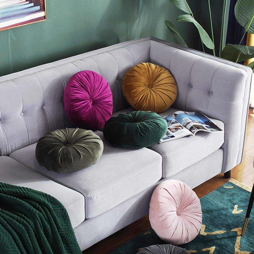 Round Throw Pillows - Soft Velvet Pumpkin Cushion with Pleated Design for Sofa, Bed, Living Room & Office Decor | Cozy Home Accessories for Comfort & Style