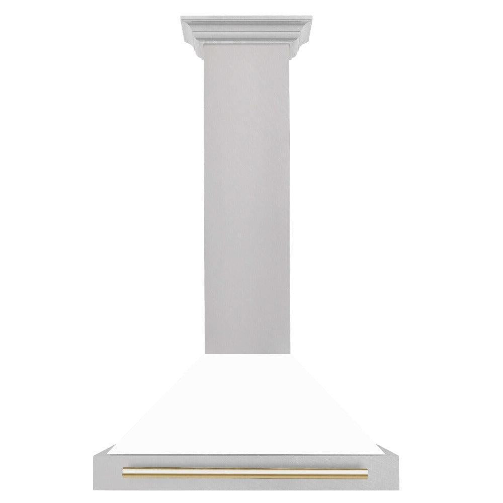 ZLINE KB4SNZ WM30 30-Inch Convertible Wall Mount Range Hood - Satin Stainless Steel with White Matte Shell & Accent Handle | Autograph Edition | Perfect for Modern Kitchens & Open-Concept Homes