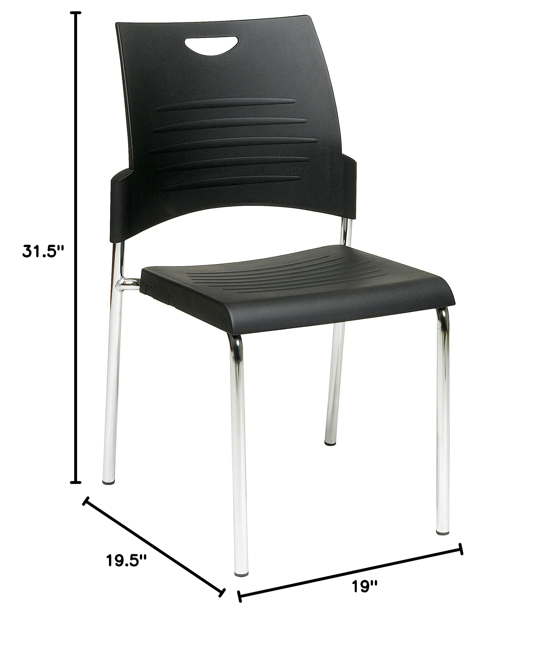 Office Star STC Series Black Plastic Stacking Chairs with Chrome Steel Frame - 4-Pack Set for Conference Rooms, Classrooms & Events | Durable Straight Leg Design