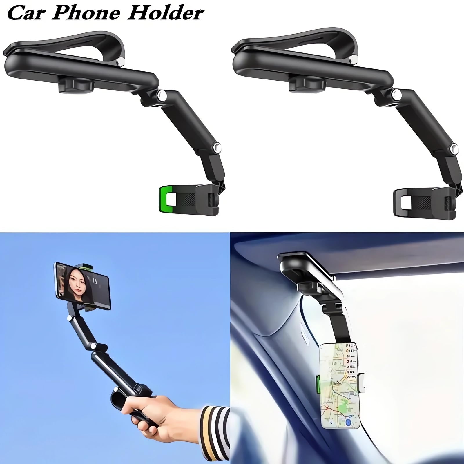 Rotatable & Retractable Car Phone Holder - 360° Adjustable Universal Sun Visor Mount for iPhone, Samsung & Smartphones | Perfect for GPS Navigation, Hands-Free Calls & Road Trips