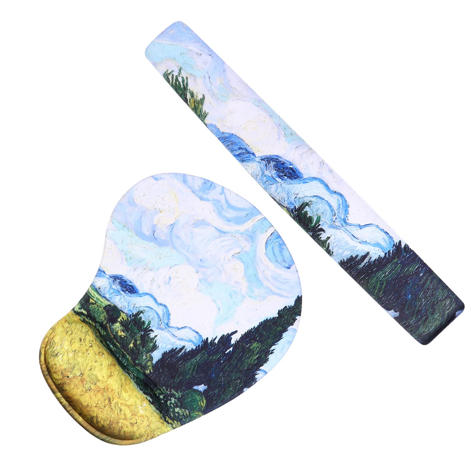 SOLUSTRE Ergonomic Keyboard & Mouse Set with Gogh Painting Wrist Rest Pad - Memory Foam Cushion for Comfortable Typing & Gaming on Computer & Laptop