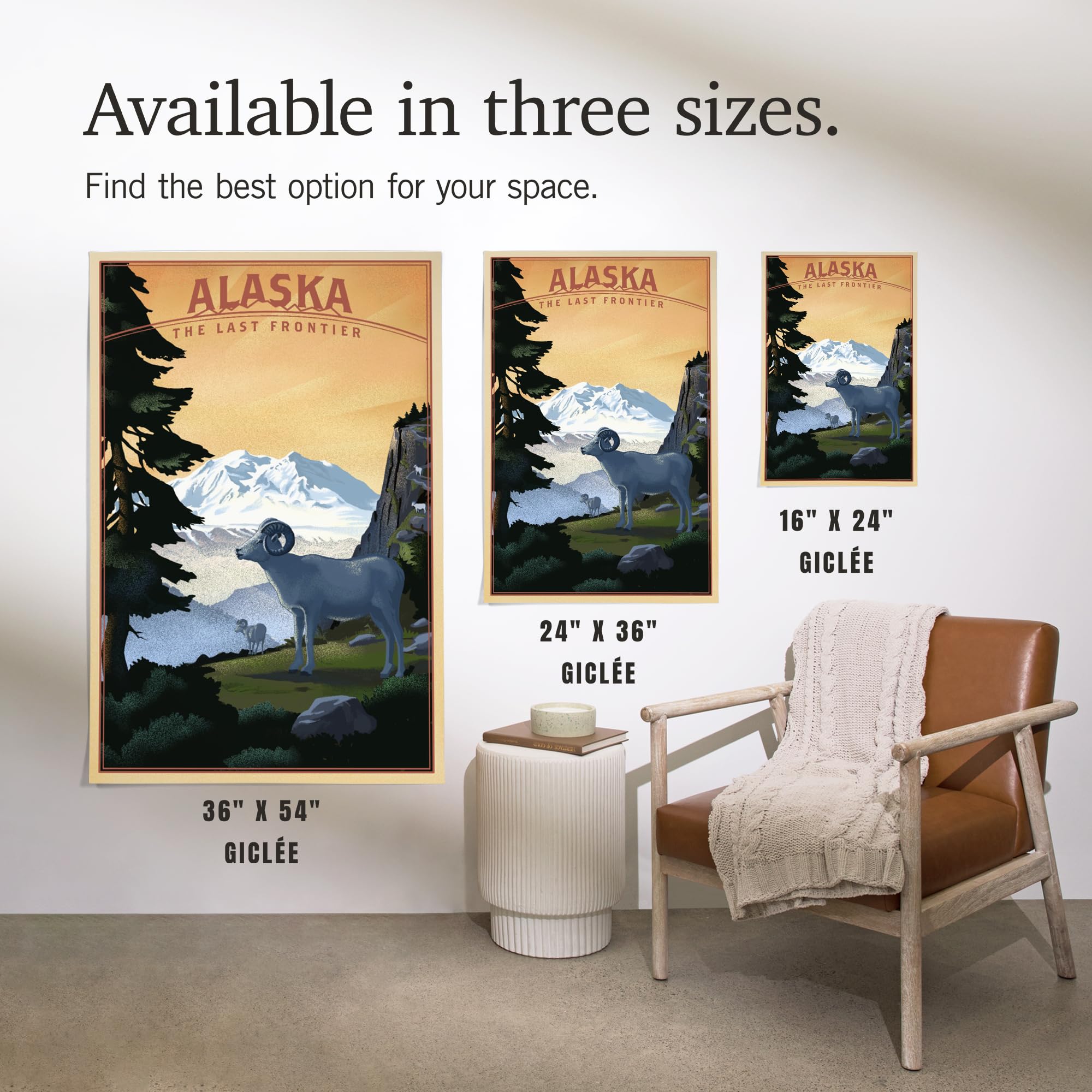 16x24 Inch Giclee Print - Alaska The Last Frontier with Dall Sheep and Mountain Landscape - Premium Wall Art for Home & Office Decor - Perfect for Living Room, Bedroom or Office Wall Display