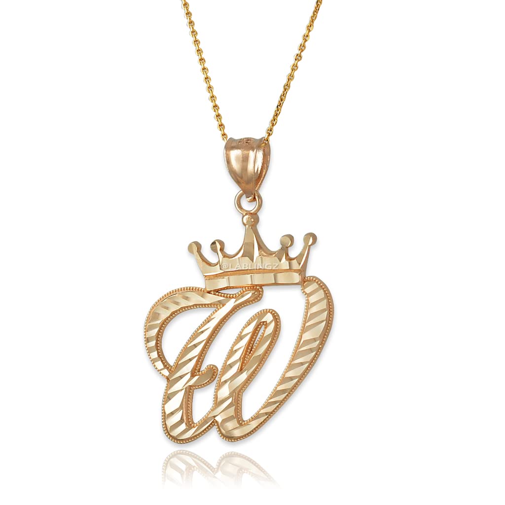 10K Yellow Gold Letter W Initial Cursive DC Pendant Necklace for Women - Elegant Monogram Jewelry Gift for Birthday, Anniversary & Special Occasions
