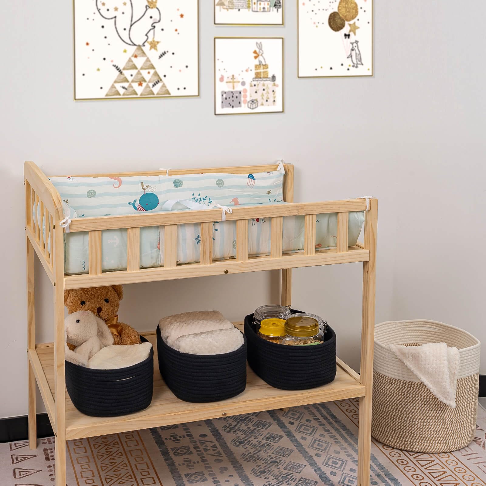 CubesLand Small Woven Storage Baskets - 12 x 8 x 5 Inch Black Organizer Bins for Shelves, Nursery, Home Decor | Perfect for Storing Baby Items, Soft Toys & Home Organization
