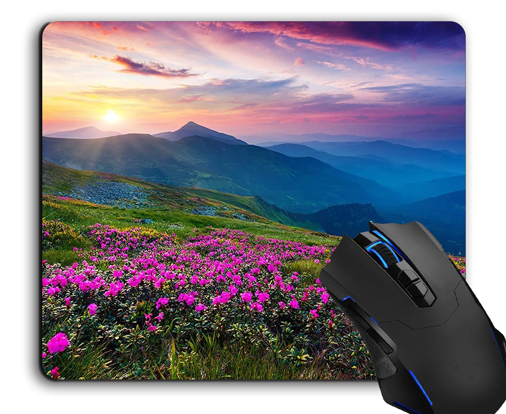 Premium Non-Slip Mouse Pad with Nature Purple Flowers Meadow Design - Ergonomic Rubber Base Computer Mousepad for Office, Gaming & Home Use on Desktops & Laptops