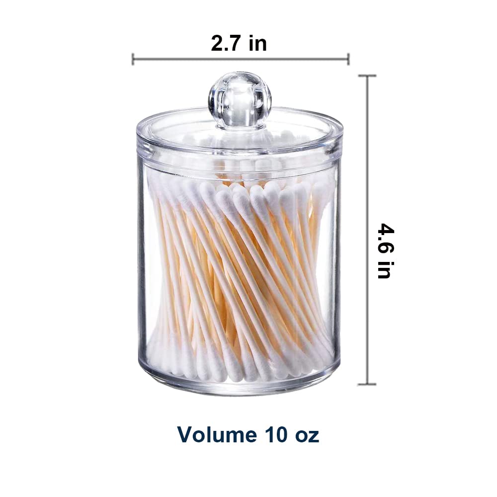 10 oz Clear Plastic Apothecary Jar Set - Q-Tip Holder & Cotton Ball Dispenser for Bathroom Storage | Vanity Organizer for Swabs & Round Pads | Perfect for Makeup Counter, Spa, and Salon Organization