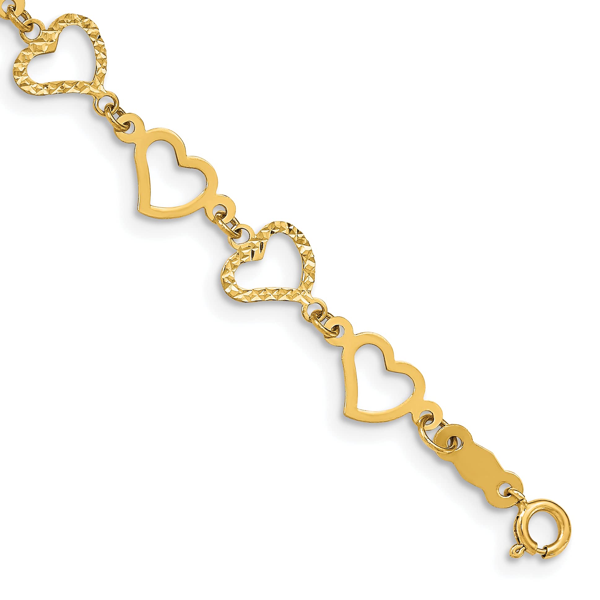 14K Yellow Gold Flat Diamond Cut Open Hearts Bracelet & Anklet - 6