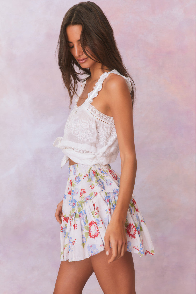 Ruffle Mini Floral Skirt for Women - Summer A-Line Skirt with Elastic Waist | Perfect for Beach, Party & Casual Outfits