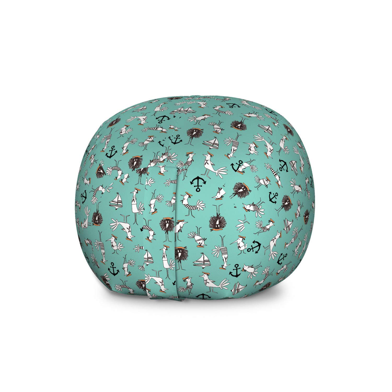 Ambesonne Nautical Toy Storage Bag Chair - Large Washable Stuffed Animal Organizer with Sailboats, Anchors & Birds Design in Seafoam Grey | Kids Room Decor, Playroom Storage, Nursery Organization