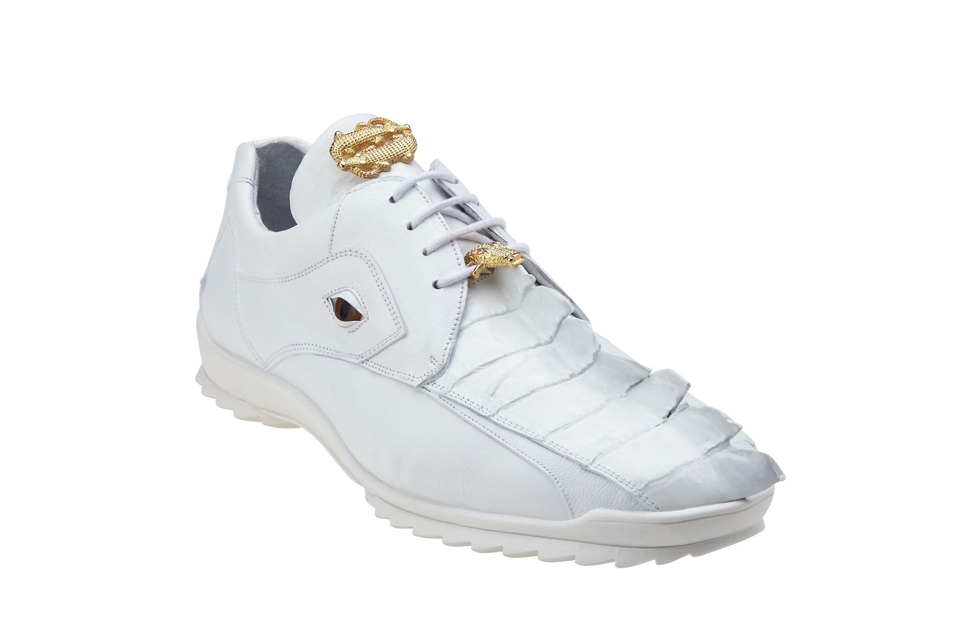 Belvedere Vasco Genuine Caiman Crocodile & Soft Calf Leather Sneakers in White (Style 336122) - Luxury Casual Shoes for Men, Perfect for Business Casual & Evening Events